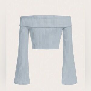 Shein Womens Off-The-Shoulder Small Tee Light Grey (0728)